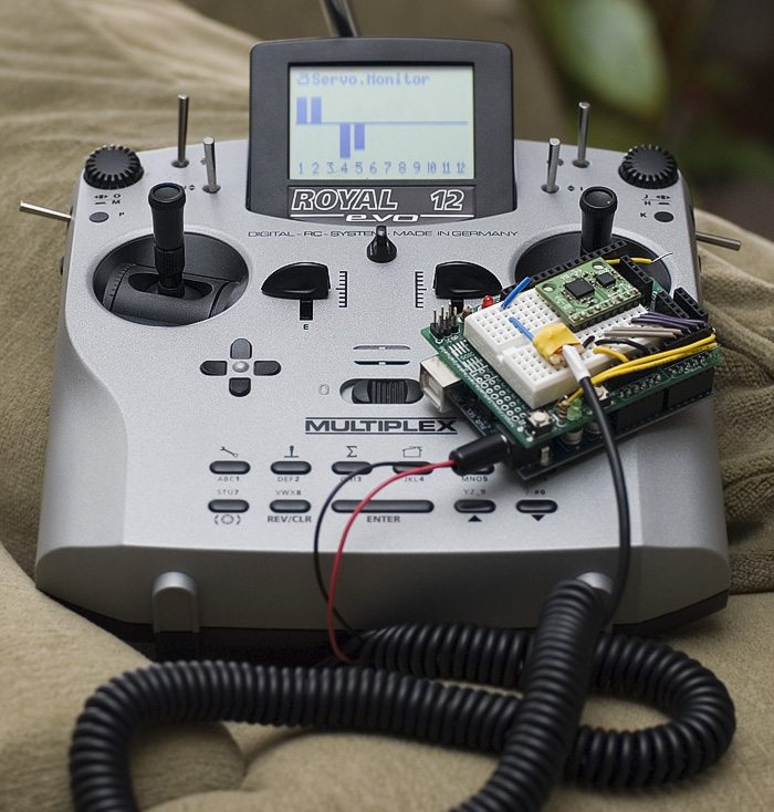 A hobby radio-control transmitter.