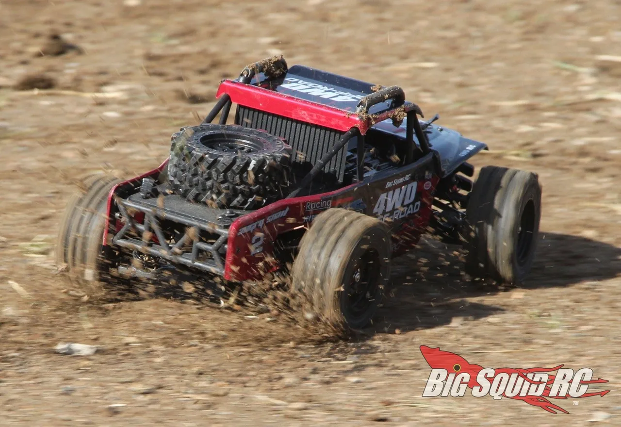 MJX Hyper Go 14209 desert truck throwing dirt during a publisher review run.