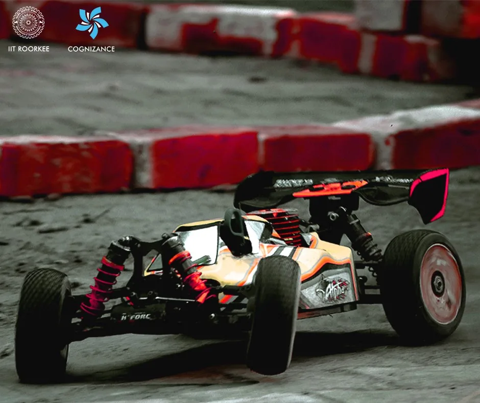 An RC drift car competing at a Power Drift event.