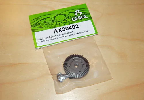 Packaged Axial heavy-duty bevel ring gear set on a workbench